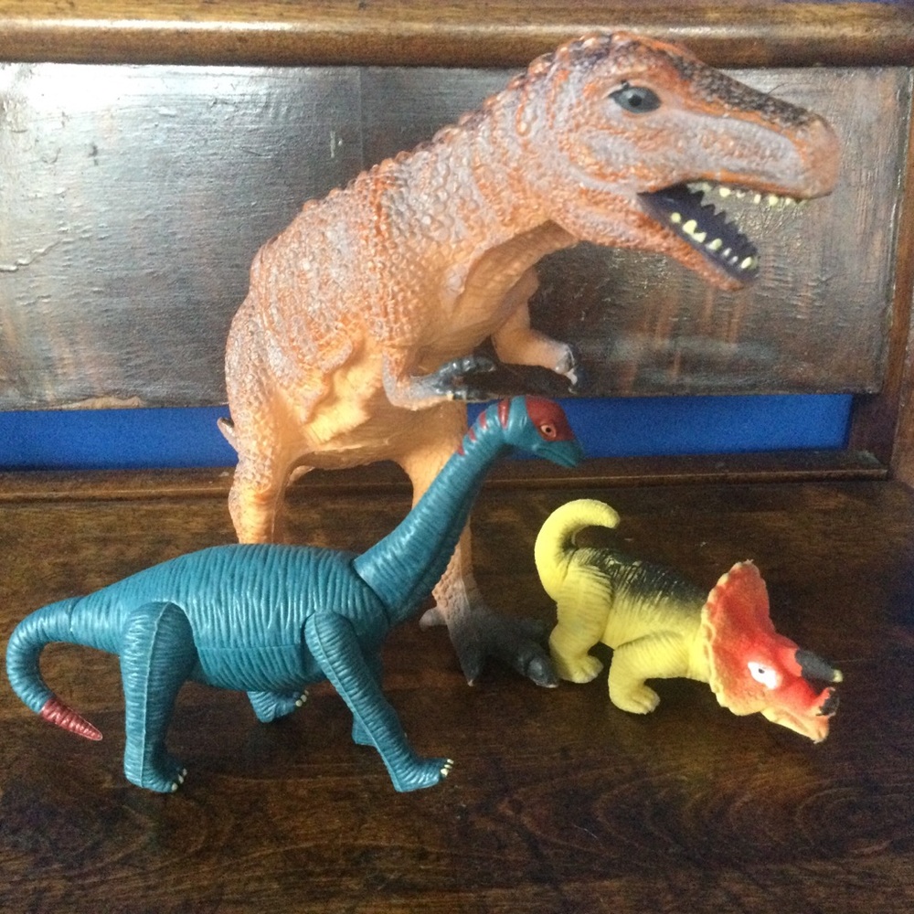 Dinosaur Toy Set - Orange, Blue, YellowLot of 3 Dinosaurs from the early 2000s